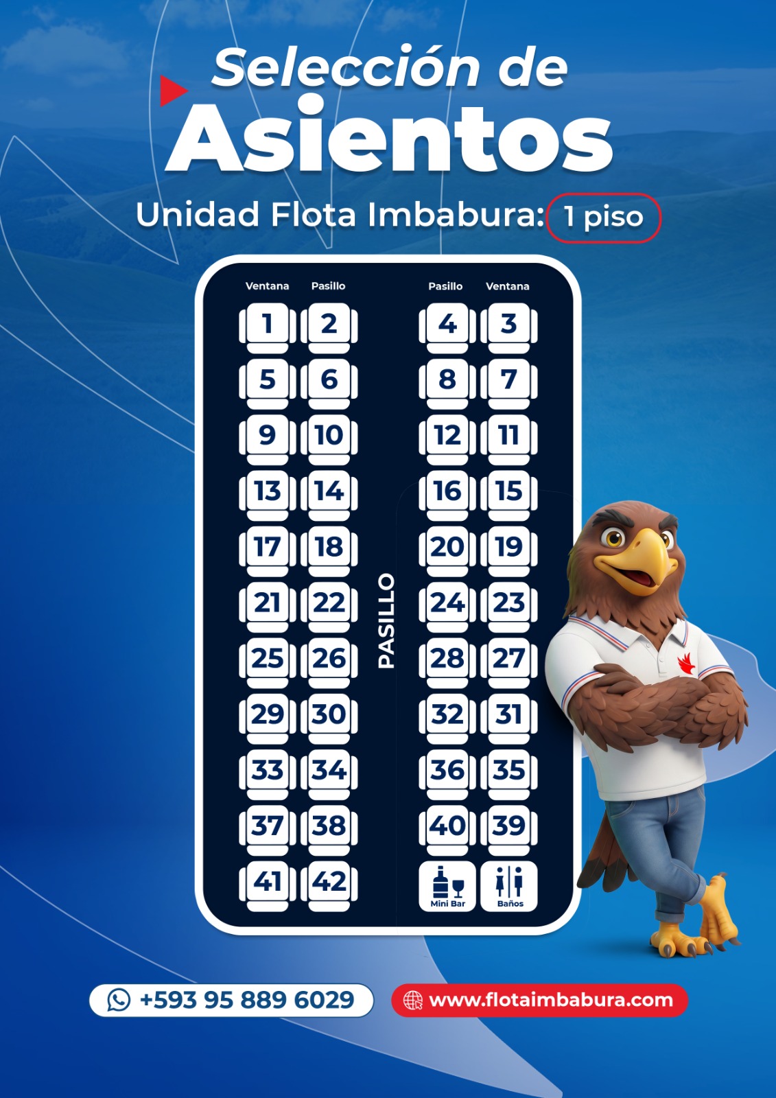 Ejemplo referencial de distribución de asientos de un bus de un piso